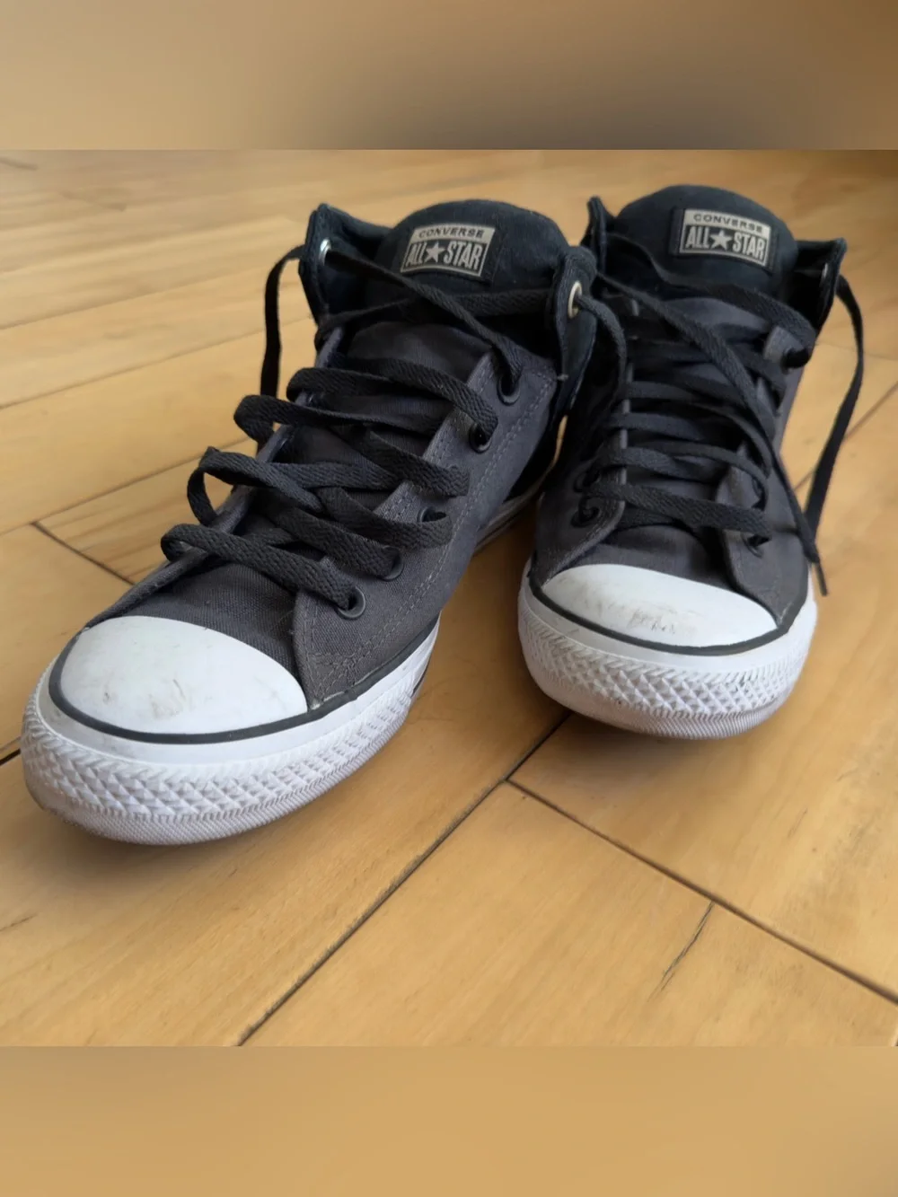 Converse Men’s Black & GrHigh Top Sneakers with White Toe